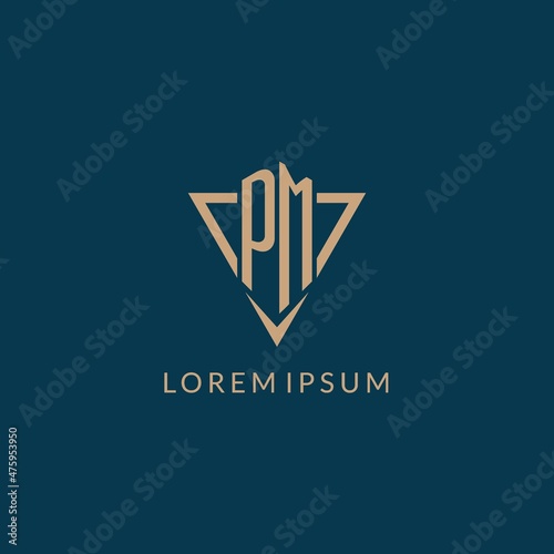 PM logo initials triangle shape style, creative logo design