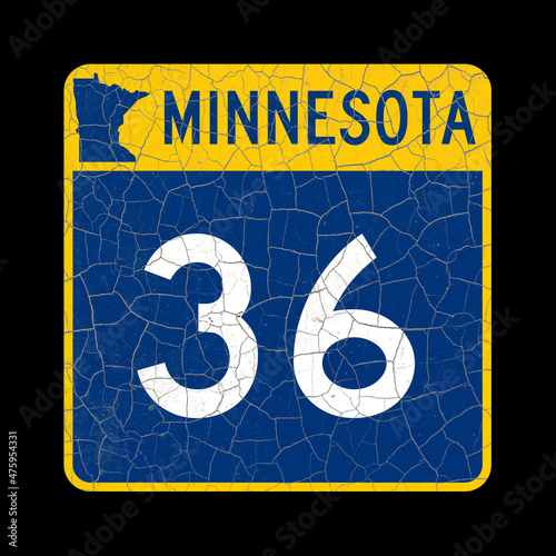 Minnesota State US Highway Route 36 Road Sign, retro style, old cracked paint sign
