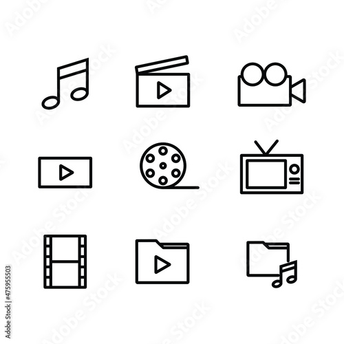 set of icon multimedia applications for gadget or mobile device. editable stroke icon for UI of phone interface. flat line navigation collection for multimedia tools design.
