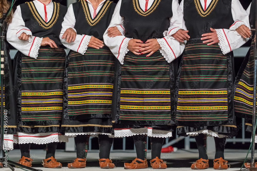 Detail of the national ethnic Macedonian costume close-up - obrazy, fototapety, plakaty 