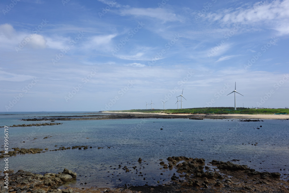 Daytime images of wind power, shore in Penghu island