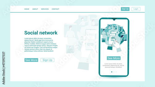 Social network.Online communication, the use of messengers and e-mail.Website and mobile application template.