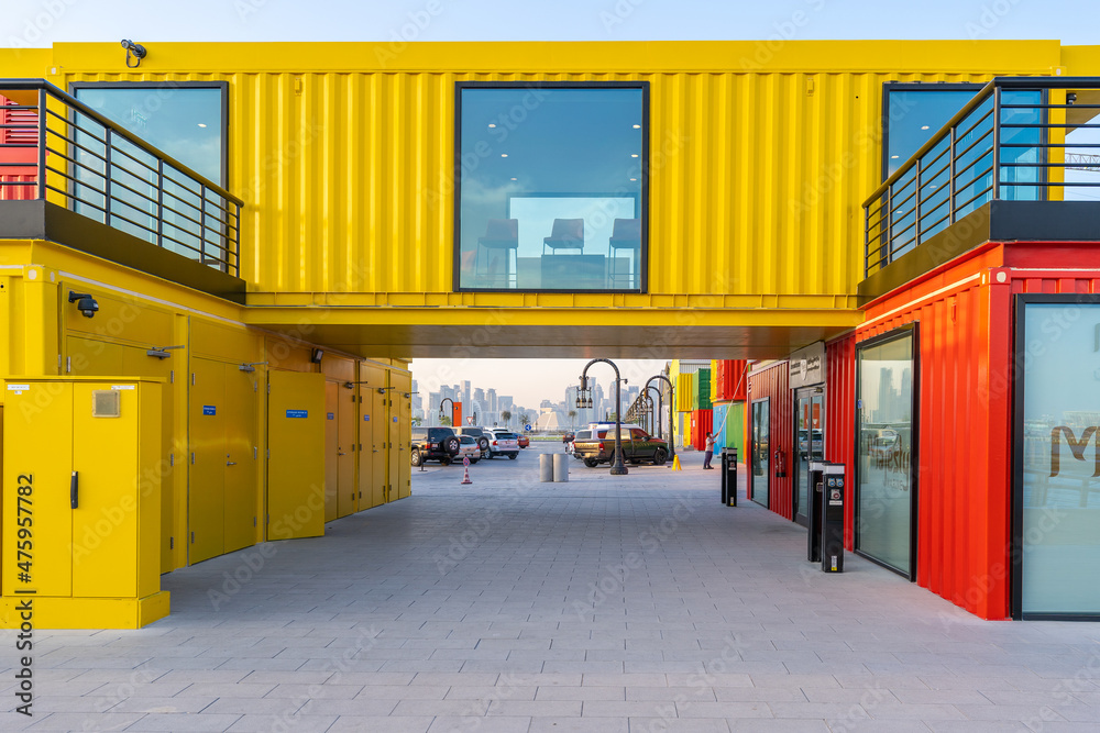 DOHA, QATAR DEC 16, 2021 Box Park, located at the old Doha Port, is