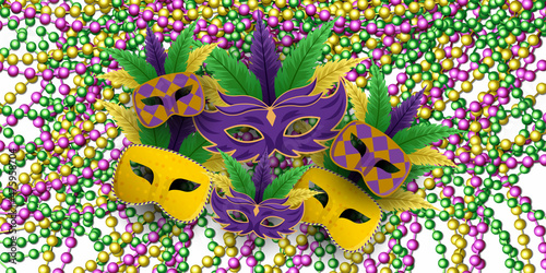 mardi gras with mask pile on beads background. mardi gras vector design illustration