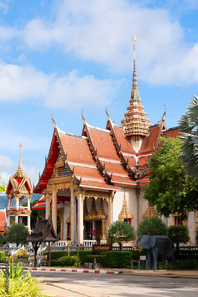Temple Wat chalong Buddhist landmark of Phuket with cloud and most important famous travel in Thailand.