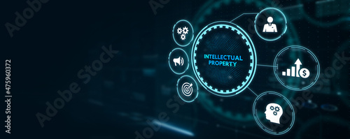 The concept of business, technology, the Internet and the network. virtual screen of the future and sees the inscription: Intellectual property 3d illustration