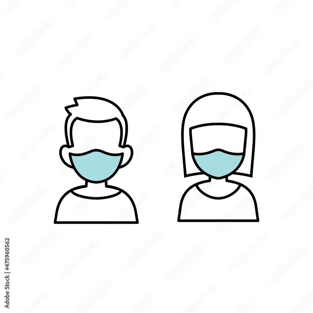 Boy and girl are wearing face mask icon