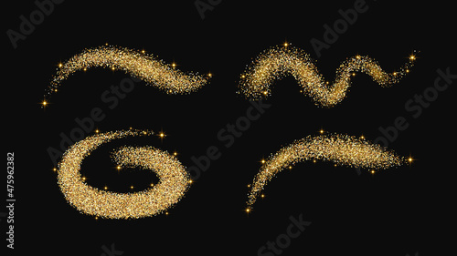 Gold glittering confetti wave and stardust