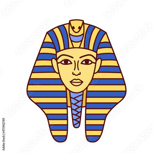 Vector pharaohs mask of Tutankhamun, illustration of egyptian golden bural tutankhamen mask, icon of tourists sight of Egypt