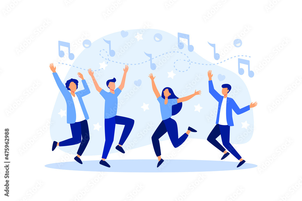 group of people dancing and having fun to the music vector flat modern design illustration group of people dancing and having fun to the music vector flat modern design illustration
