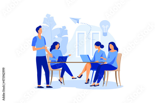 businessmen discuss social network, news, social networks, chat, dialogue speech bubbles, new projects, idea vector flat modern design illustration