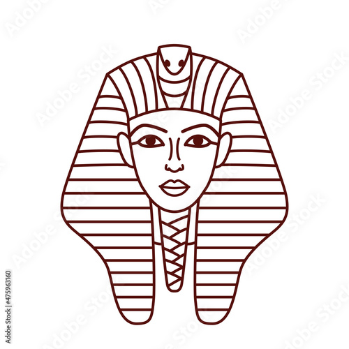 Vector Tutankhamun mask in outline style, icon of egyptian burial tutankhamen mask, coloring book for children
