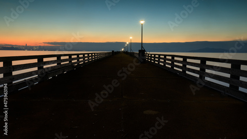 Print op canvas The ruined Berkeley Pier in the blue hour
