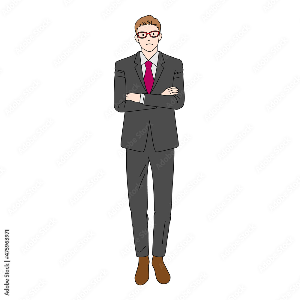 Illustration of a businessman with folded arms(white background, vector, cut out)