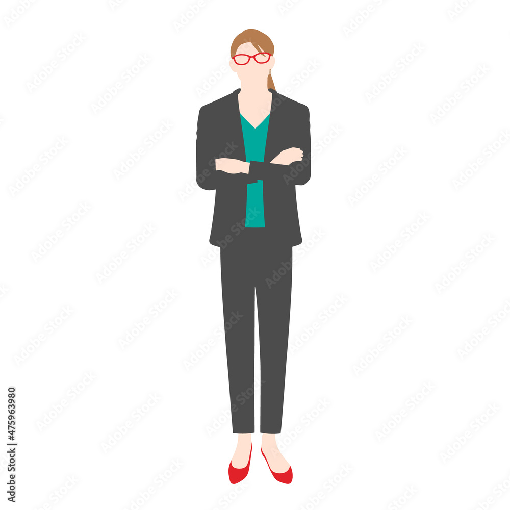 Illustration of a businesswoman with folded arms(white background, vector, cut out)