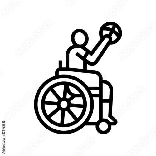 basketball game play handicapped athlete line icon vector. basketball game play handicapped athlete sign. isolated contour symbol black illustration