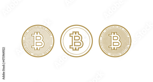 3 beautiful bitcoin coin graphics isolated in white background, For use in illustrations, articles, reports, presentations, screen T-shirts. Vectors, illustration.