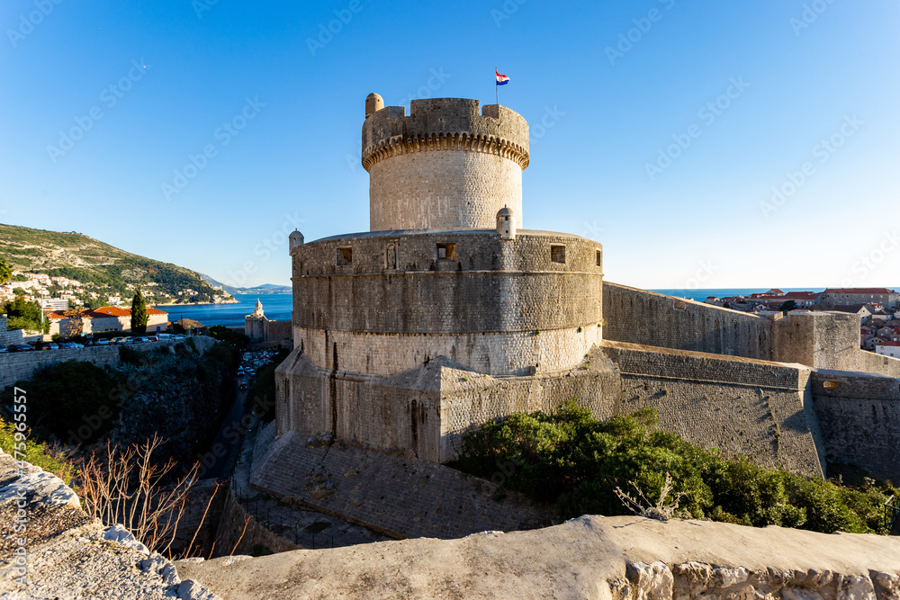 Old city walls with sight on Minceta Tower in Dubrovnik, Croatia
