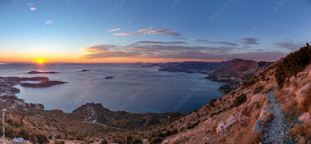 Sunset view from Croatians montains, located along the Dalmatian coast of the Adriatic Sea.
