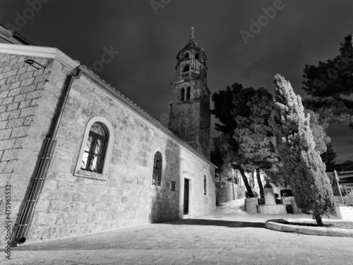 A view of the Franciscan monastery bell tower in Cavtat, Croatia.