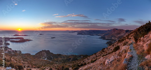 Sunset view from Croatians montains, located along the Dalmatian coast of the Adriatic Sea.