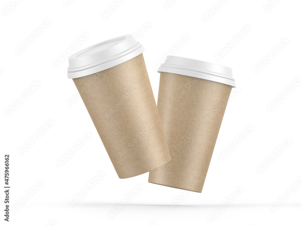 Blank brown coffee paper cup mockup, craft disposable cup on isolated ...