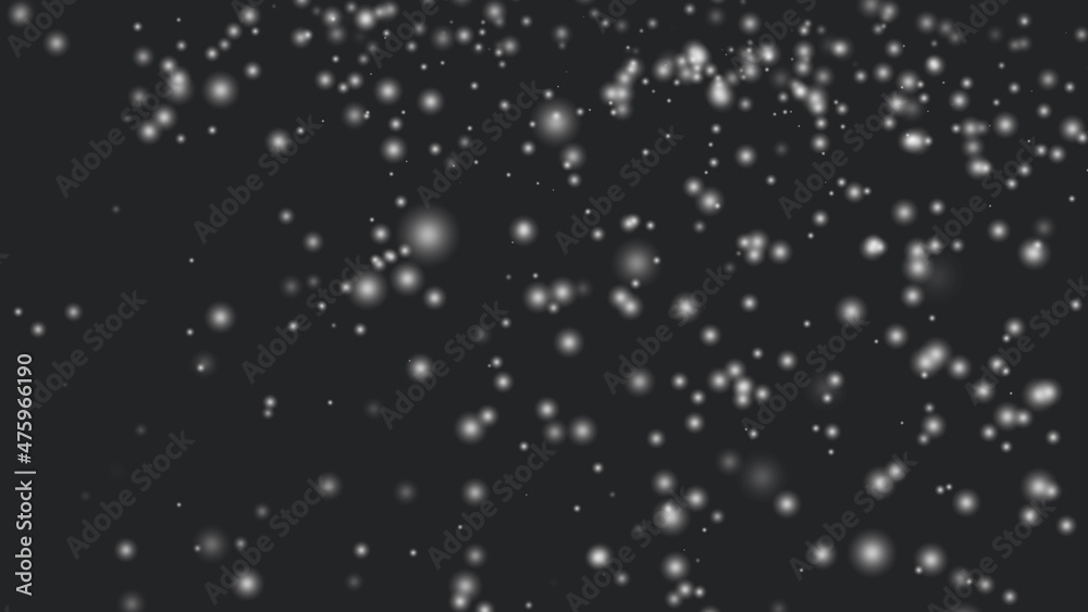 Falling flakes snow on a black background. Abstract white snowfall particle illustration on black background. Falling flakes snow on a black background. Abstract white snowfall particle illustration on black background.