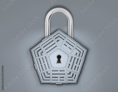 Pentagon Padlock Security Defense Concept Illustration