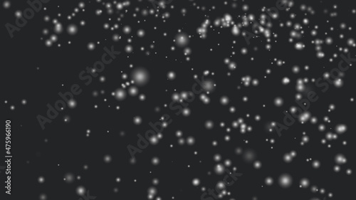 Falling flakes snow on a black background. Abstract white snowfall particle illustration on black background. 