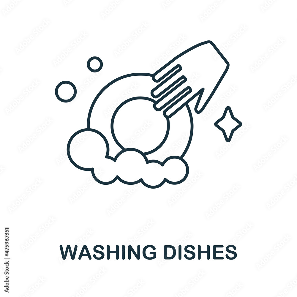 Washing Dishes icon. Line element from cleaning collection. Linear ...