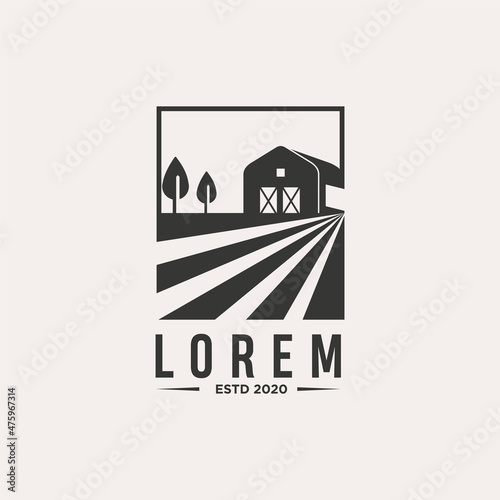 Agriculture and farming logo Farm house landscape Vector illustration of organic products and labels. harvest logos, fresh and healthy food logotypes silhouette retro hipster