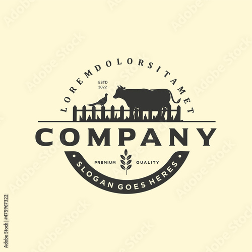 Cow Logo Design Concept Template Vector Icon Symbol Stock. Angus Cattle Farm Logo Cutting Template silhouette black retro