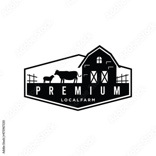 Agriculture and farming logo Farm house landscape Vector illustration of organic products and labels. harvest logos, fresh and healthy food logotypes silhouette retro hipster © blueberry 99d
