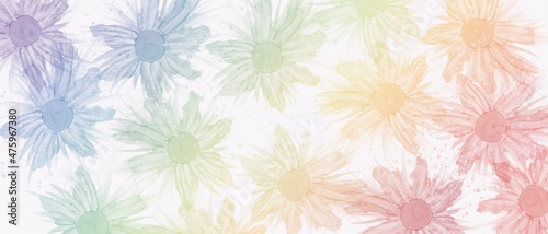 アルコールインクアートのボタニカル背景バナー）虹色のグラデーションの花柄 ナチュラル 透明感