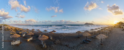 Landscape with Platanias beach at sunrise, Crete island, Greece