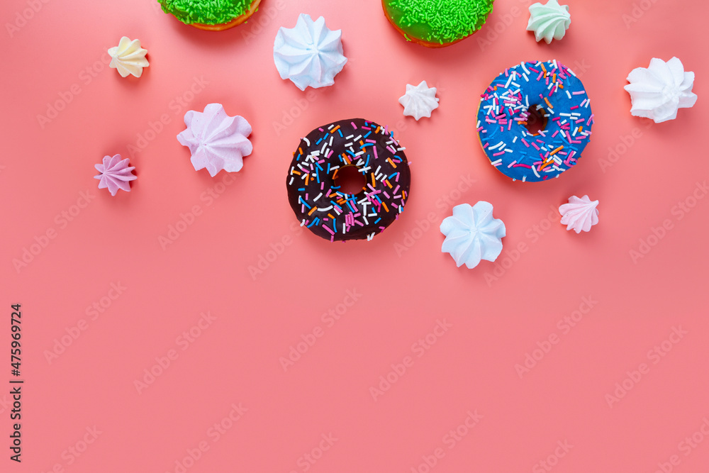 Delicious multicolored donuts and meringues Delicious multicolored donuts and meringues