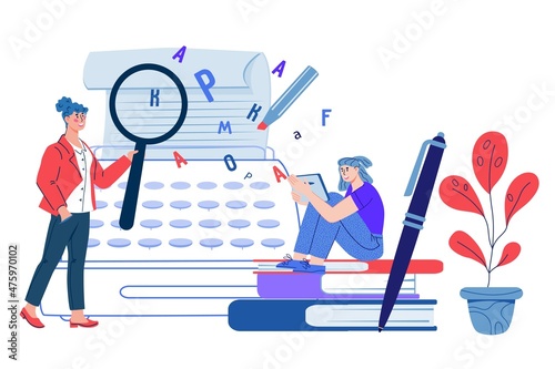 Copywriting and creating content for blog and website. Professional articles and text writing, grammar editing. Inbound marketing and Copywriting, flat vector illustration isolated on background.