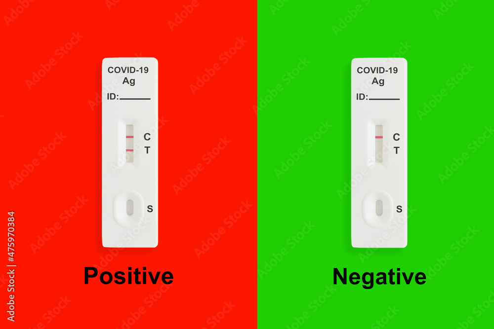 Rapid antigen test kit with positive and negative result during swab COVID 19 testing Rapid antigen test kit with positive and negative result during swab COVID 19 testing