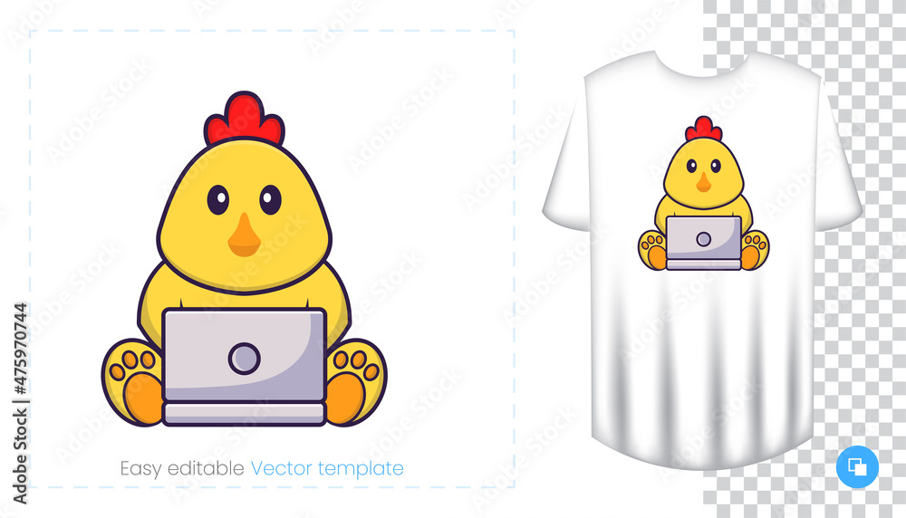 Cute chicken character. Prints on T-shirts, sweatshirts, cases for mobile phones, souvenirs. Isolated vector illustration on white background. Cute chicken character. Prints on T-shirts, sweatshirts, cases for mobile phones, souvenirs. Isolated vector illustration on white background.
