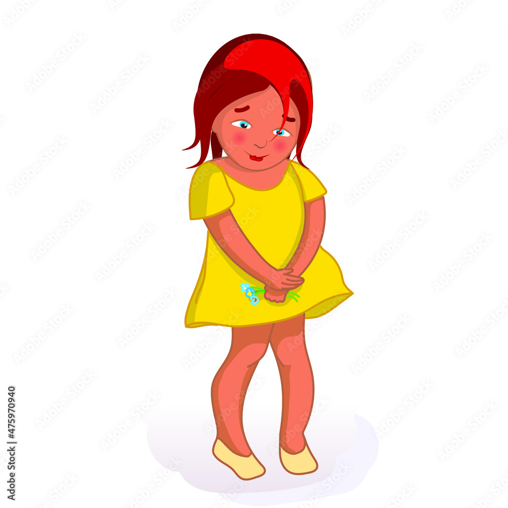 Vector cartoon illustration of shy girl. Isolated on white background. Vector cartoon illustration of shy girl. Isolated on white background.