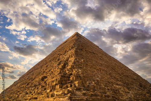 Great Pyramid of Cheops at sunset. Giza, Cairo, Egypt.