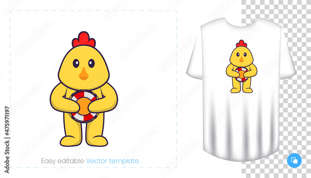 Cute chicken character. Prints on T-shirts, sweatshirts, cases for mobile phones, souvenirs. Isolated vector illustration on white background. Cute chicken character. Prints on T-shirts, sweatshirts, cases for mobile phones, souvenirs. Isolated vector illustration on white background.