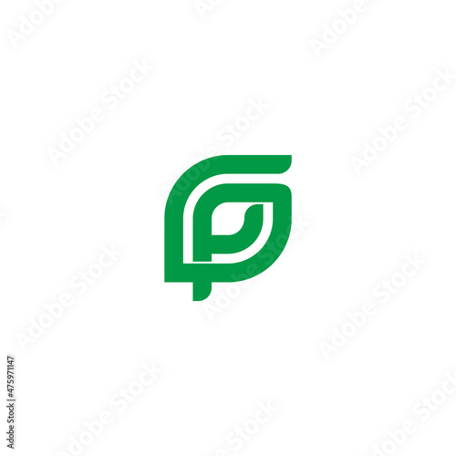 letter gp leaf shape simple geometric line logo vector