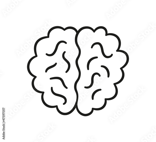 Human brain icon in doodle style. Mind symbol. Children drawing. Hand drawn vector illustration isolated on white background.