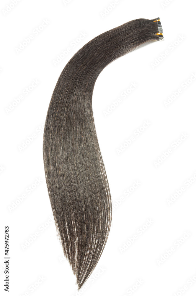 tape in adhesive virgin remy straight black human hair extensions Stock  Photo | Adobe Stock