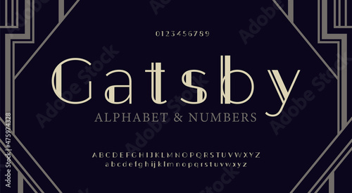 Elegant font and alphabet in Art deco style. Gatsby font and alphabet, Condensed letters set. photo