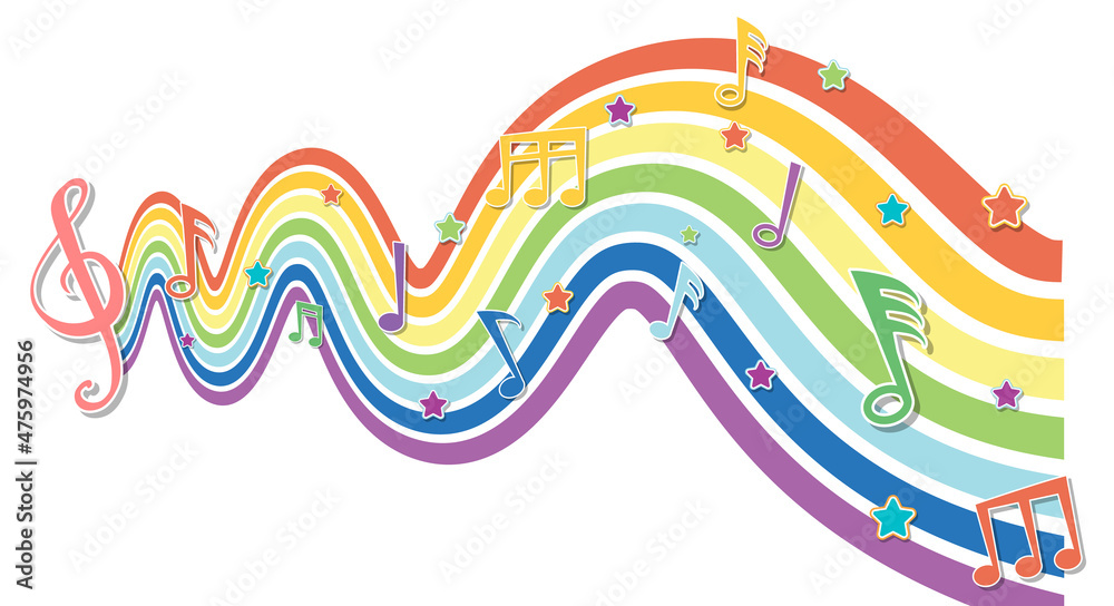Obraz premium Rainbow wave with melody symbols
