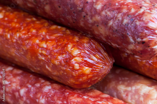 meat products in the form of sausage with lard