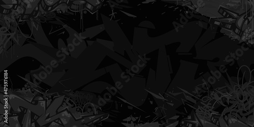 Dark Black Flat Abstract Hip Hop Street Art Graffiti Style Urban Calligraphy Vector Illustration Background Art