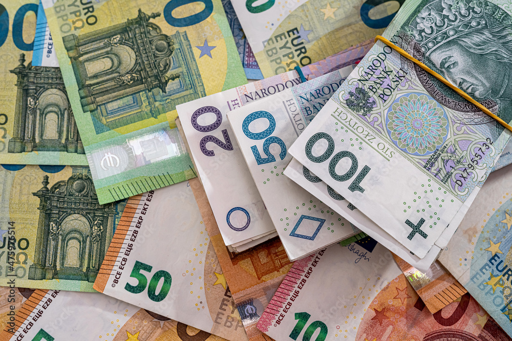 pln polish money and euro bills as finance background pln polish money and euro bills as finance background